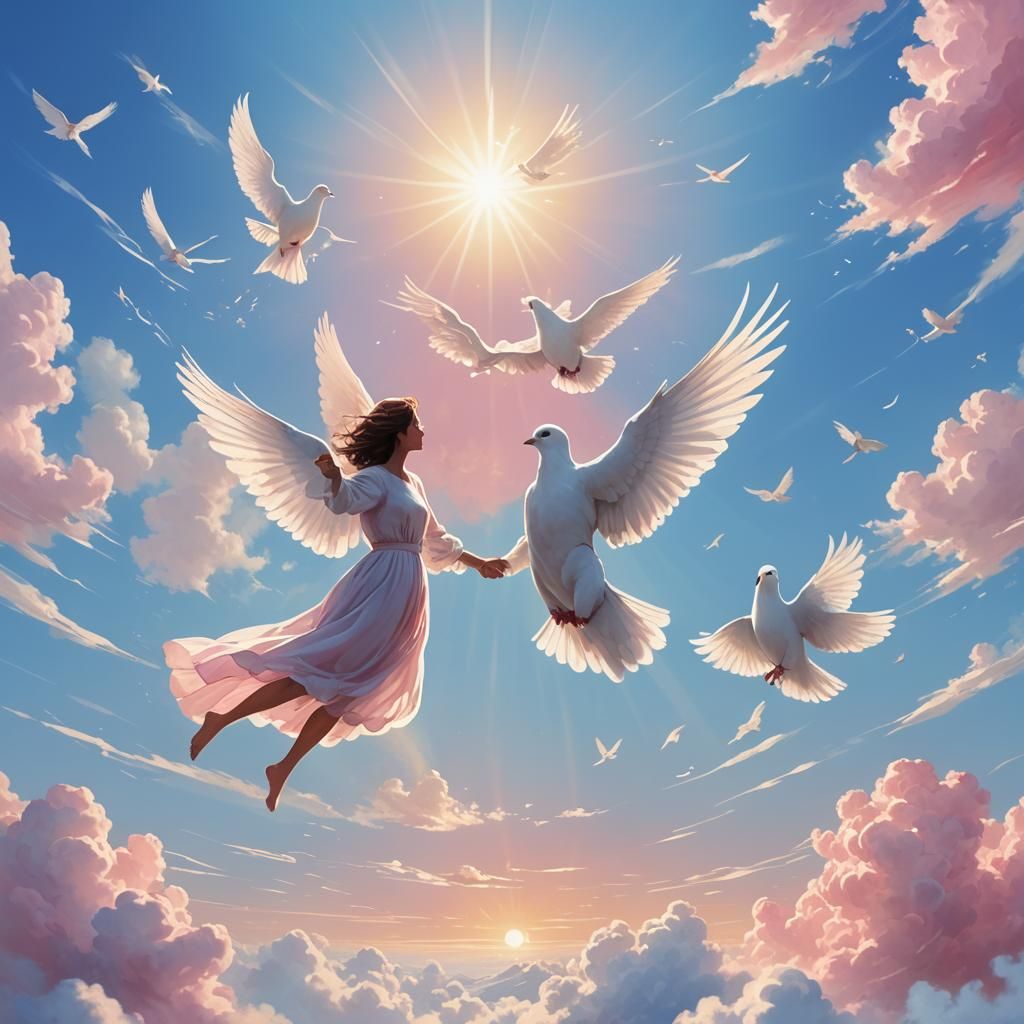Soaring Together: A Divine Anime-Inspired Cloudscape