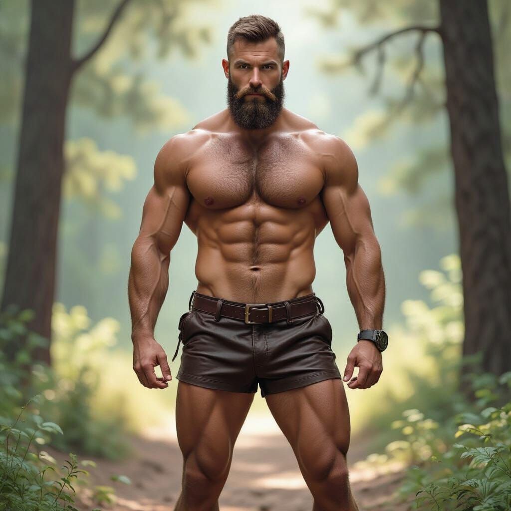 Photorealistic Outdoorsman with Muscled Physique and Beard