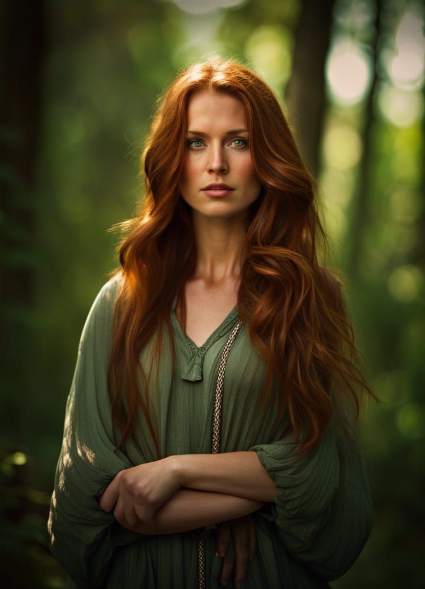 Dynamic Portrait of Guildwoman in Forest Clearing