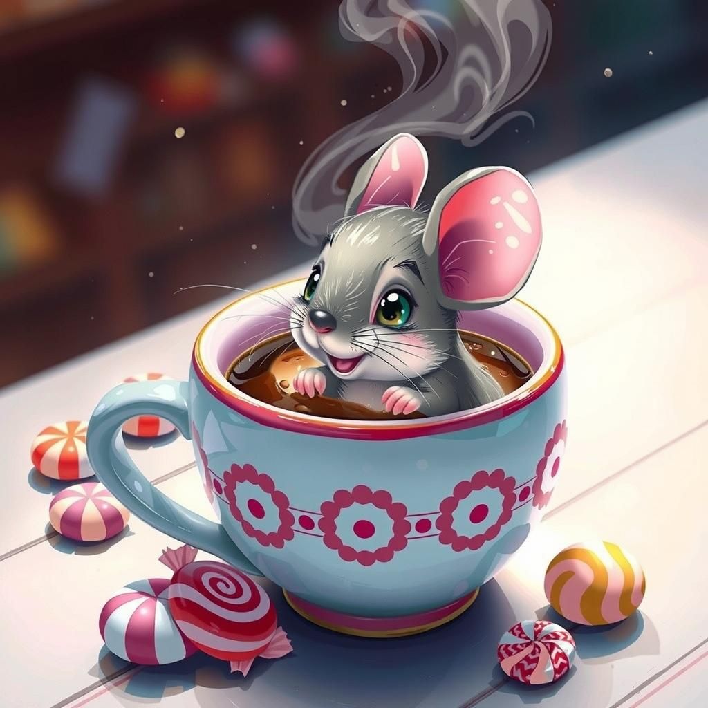 Cute Mouse in Coffee Cup: Candy Art