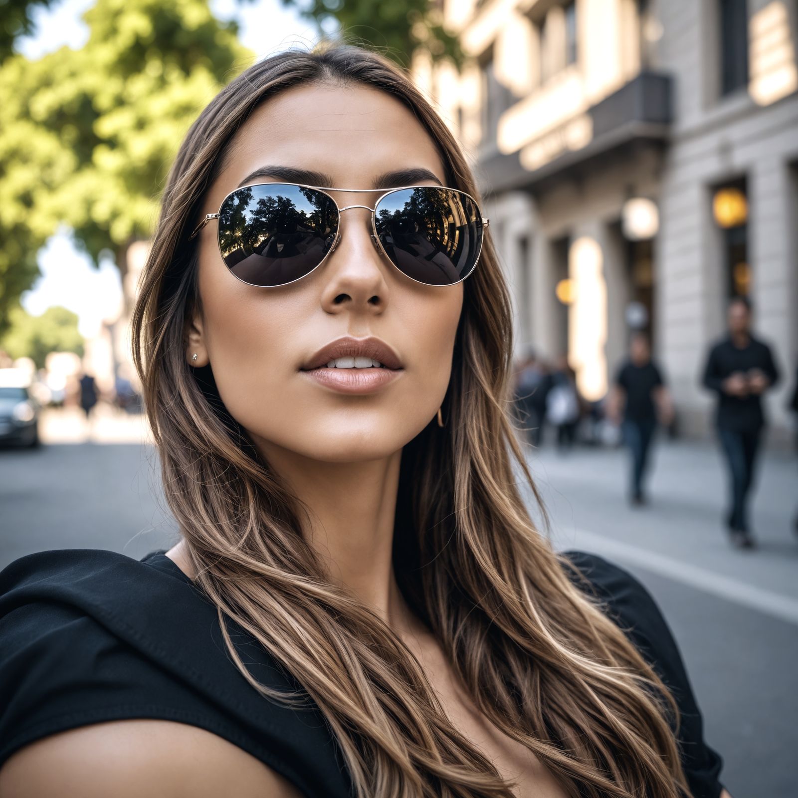 Hyperrealistic Portrait of a Woman Wearing Sunglasses in Hig...