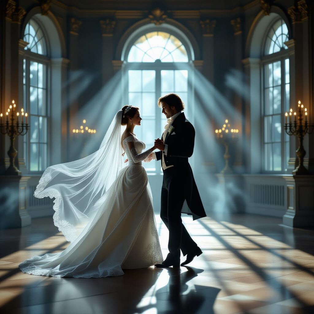 Ethereal Georgian Dancers Waltz in Moonlit Ballroom