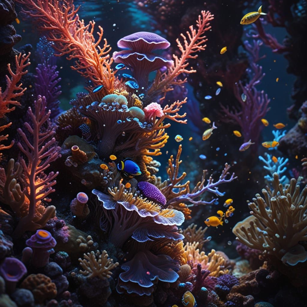 Coral Reef Scene in Impressionist Style