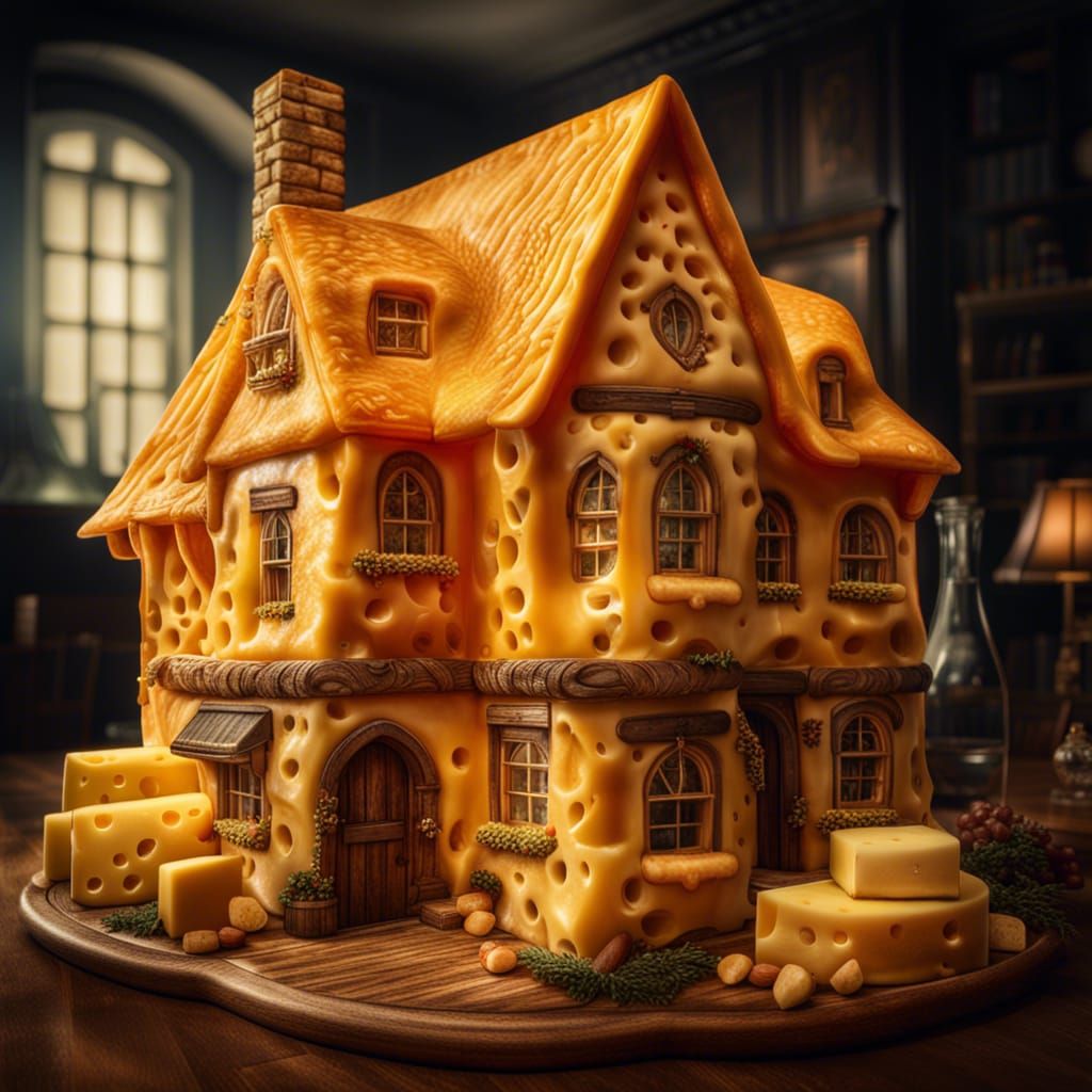 Hyperrealistic Cheese House: Intricate and Atmospheric