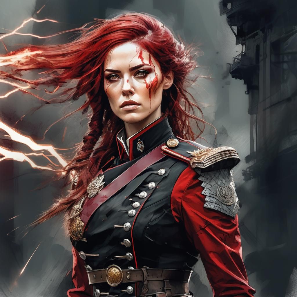 Fantasy Steampunk Female Commander with Lightning Sorcery
