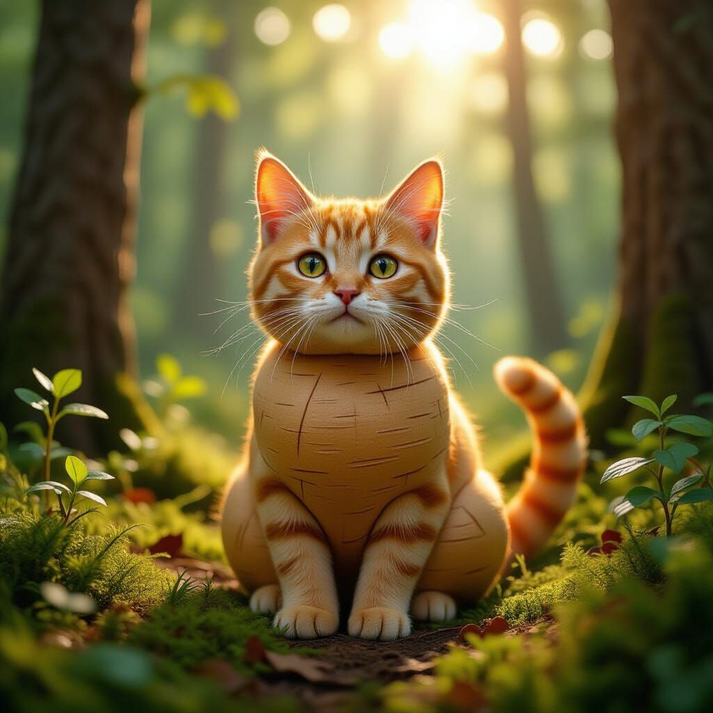 Yam Cat in Magical Forest: Artistic Photo