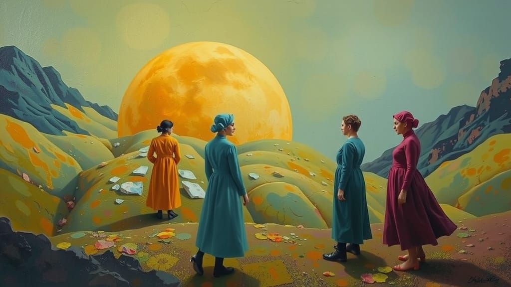 Surrealist Oil Painting of People with Volumetric Lighting