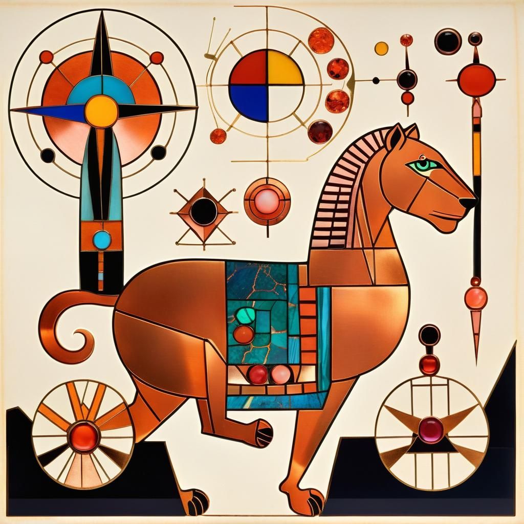 Art Deco Cubist Venus with Lion Chariot