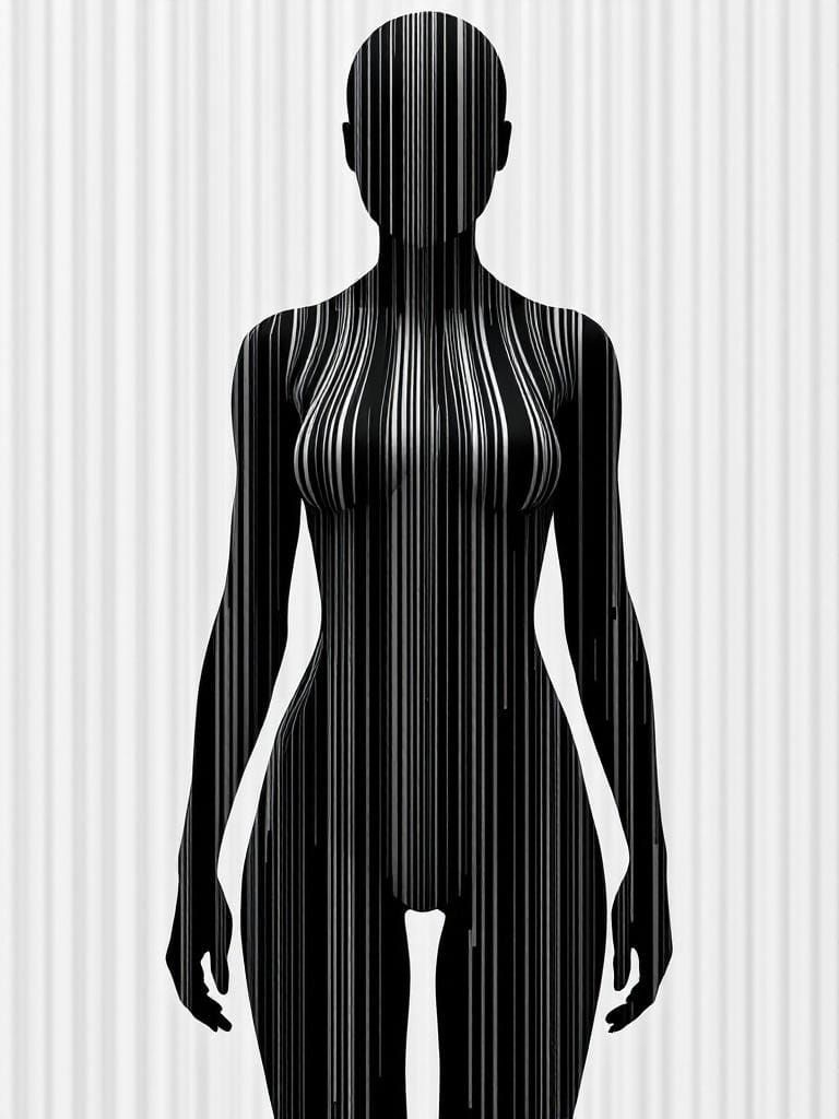 Barcode Woman: A Striking Monochrome Art Piece