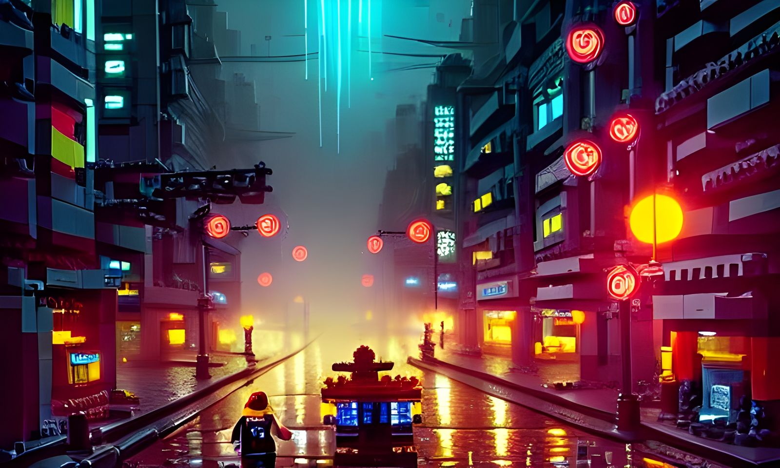 Cyberpunk Lego City at Night: Digital Matte Painting