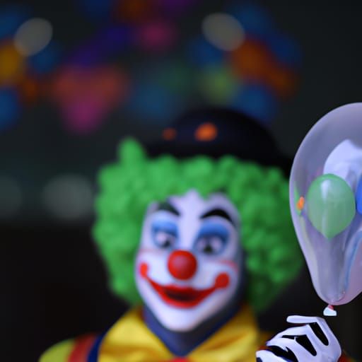 Creepy Clown with Balloon in Sharp Focus