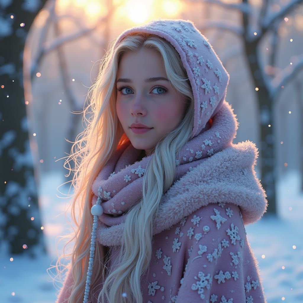 Serene Winter Goddess in Enchanted Landscape