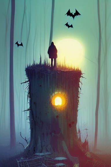 Lonely Ghost in Forest: Halloween Matte Painting
