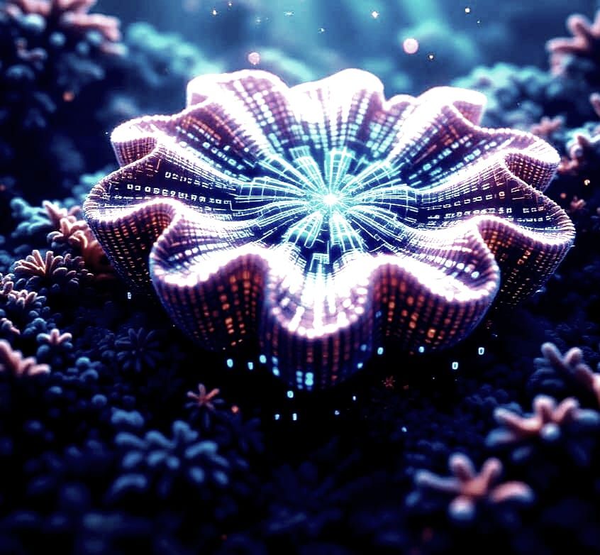 Abstract Coral Fractals at Dawn in Digital Lines