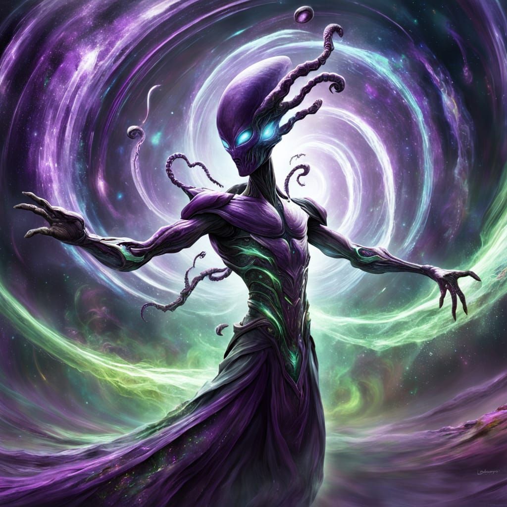 Aubergine Twister Alien Dances in Cosmic Vortex