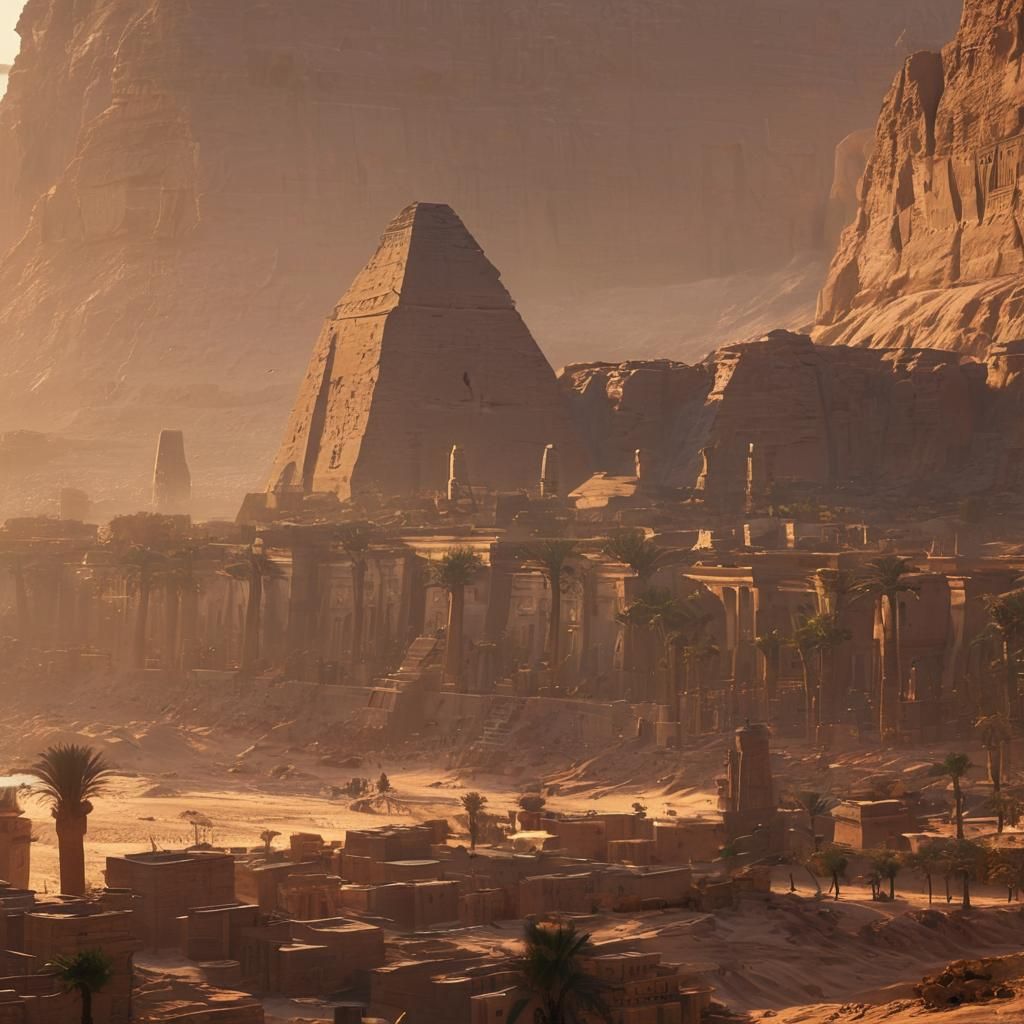 Bustling Ancient Egyptian City in Golden Hour