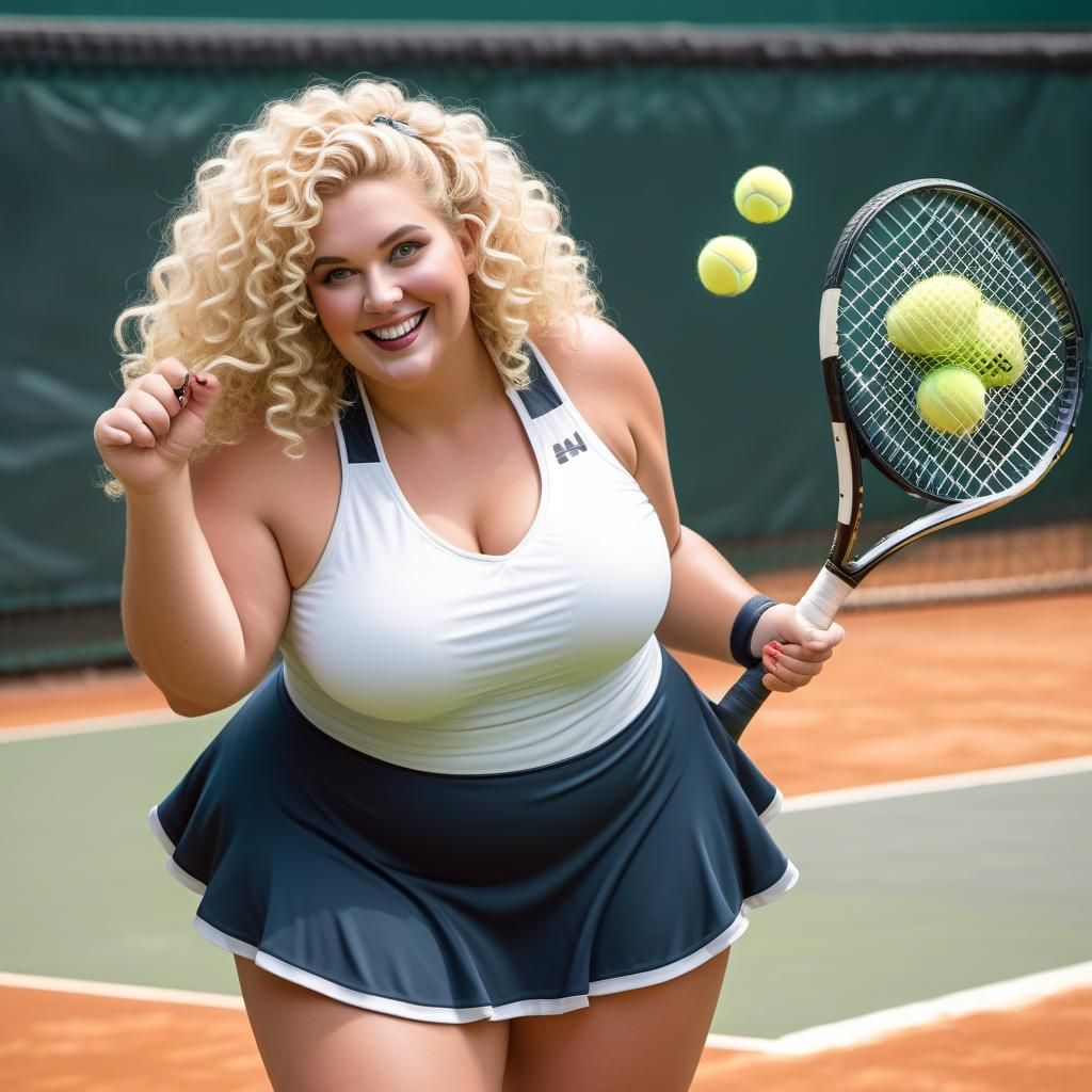 Ogre Woman with Curly Hair Playing Tennis
