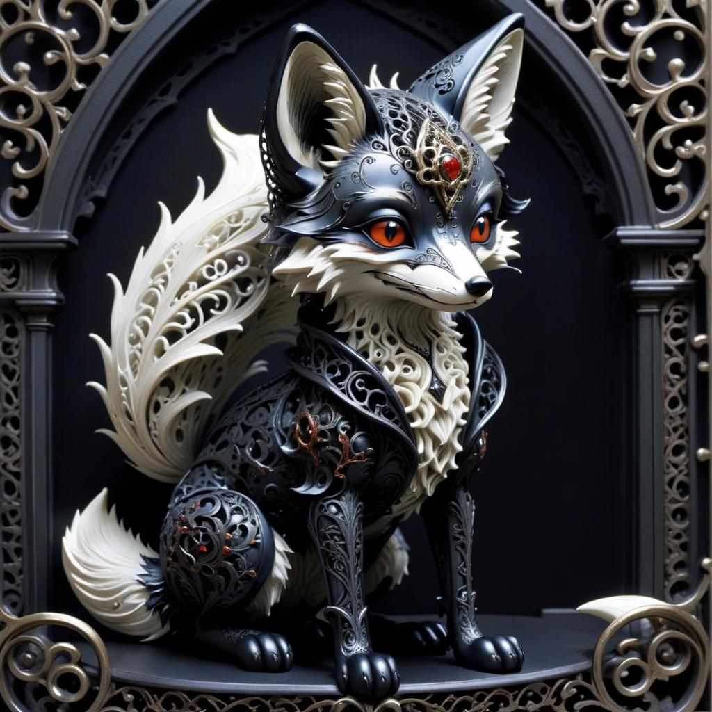 Gothic Fox Illustration in Amano and Doyle Style