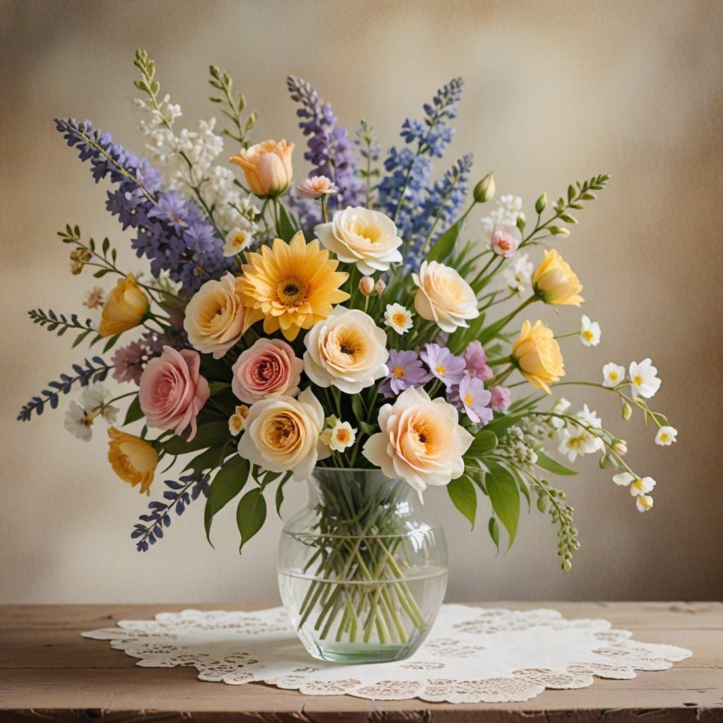 Delicate Spring Floral Vignette in Dreamy Watercolor Style