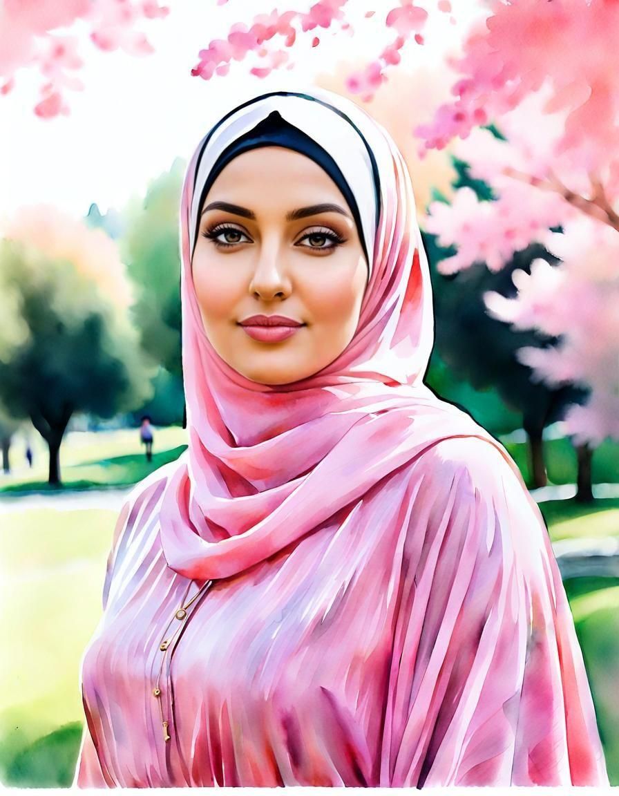 Watercolor Portrait of Woman in Hijab