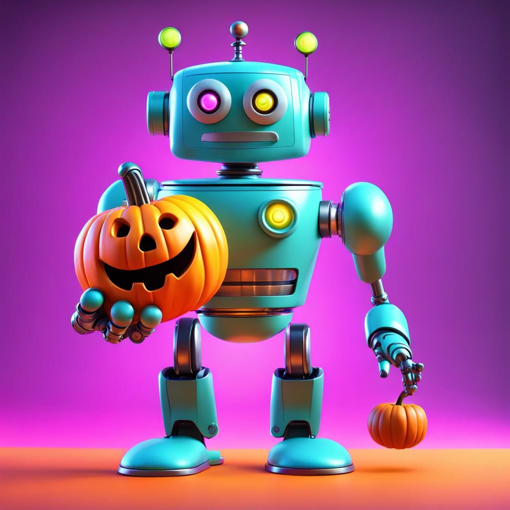 Halloween Robot Butler in Pixar Style