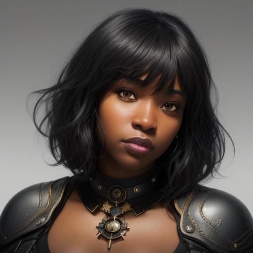 Ebony Portrait with Leather Collar: Digital Concept Art