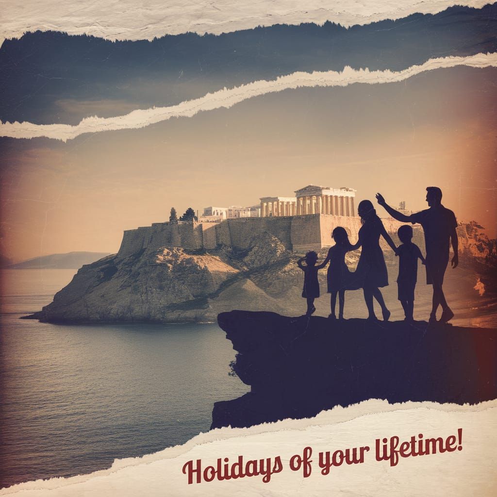 Family Holidays at Greek Acropolis: Double Exposure Art