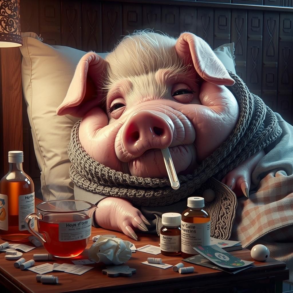 Sick Pig in Bed: Hyperrealistic Creature Design