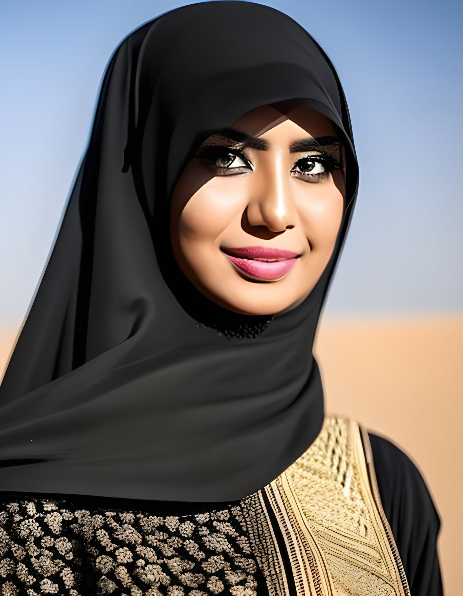 Arab Girl in Niqab Portrait in Desert Town