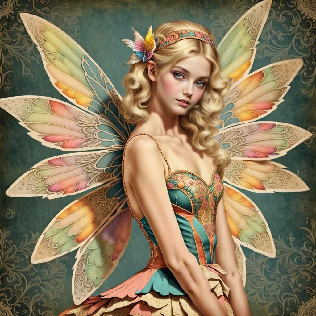 Beautiful Blonde Fairy with Multicolor Wings