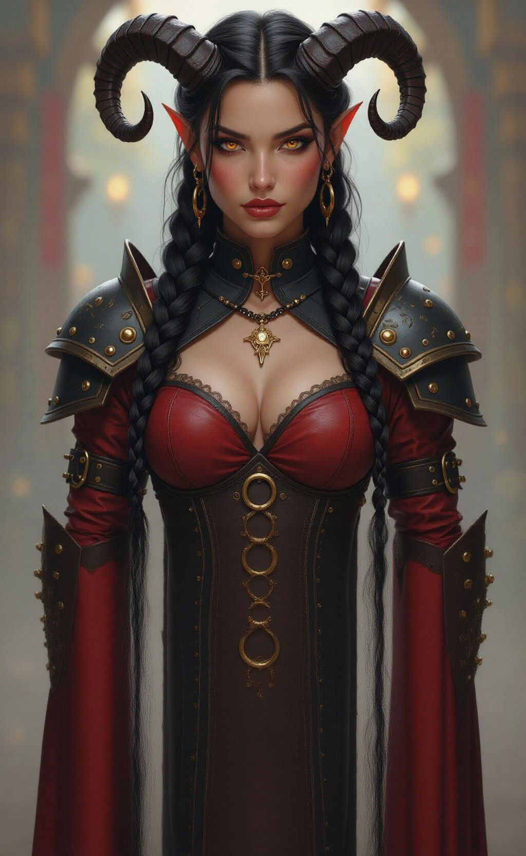 Female Tiefling Fighter in Studded Leather Armor