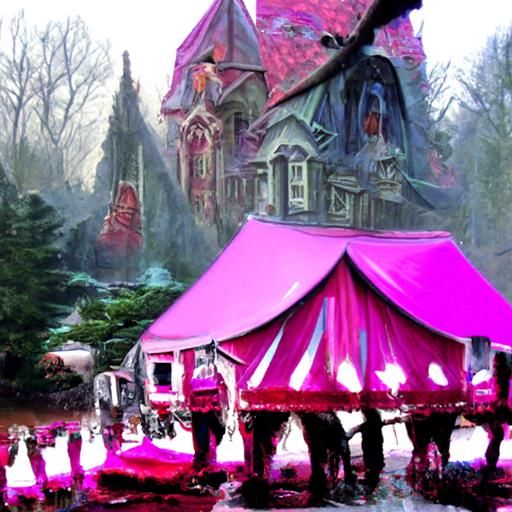 Creepy Pink Circus Tents in Ethereal Fantasy Style