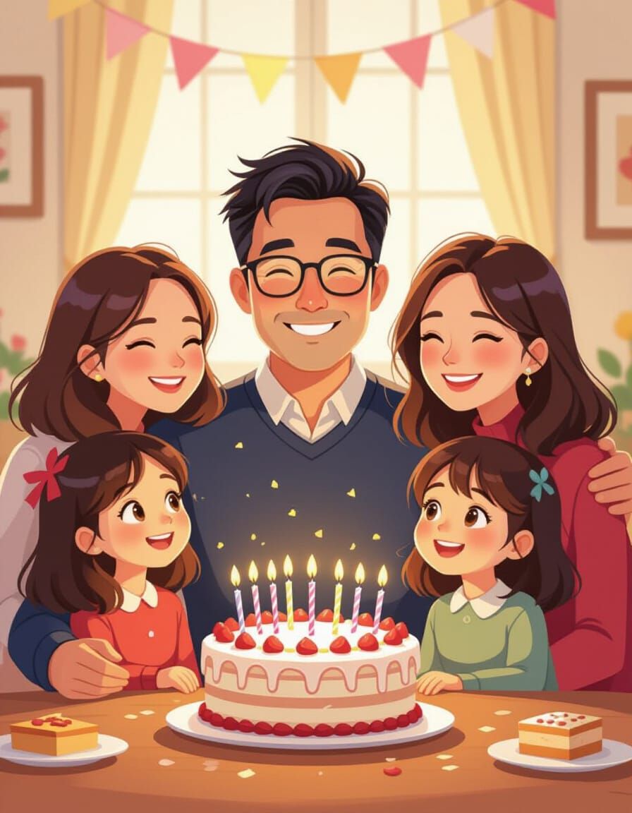 Chinese Family Celebrates Birthday with Cake and Joyful Gath...