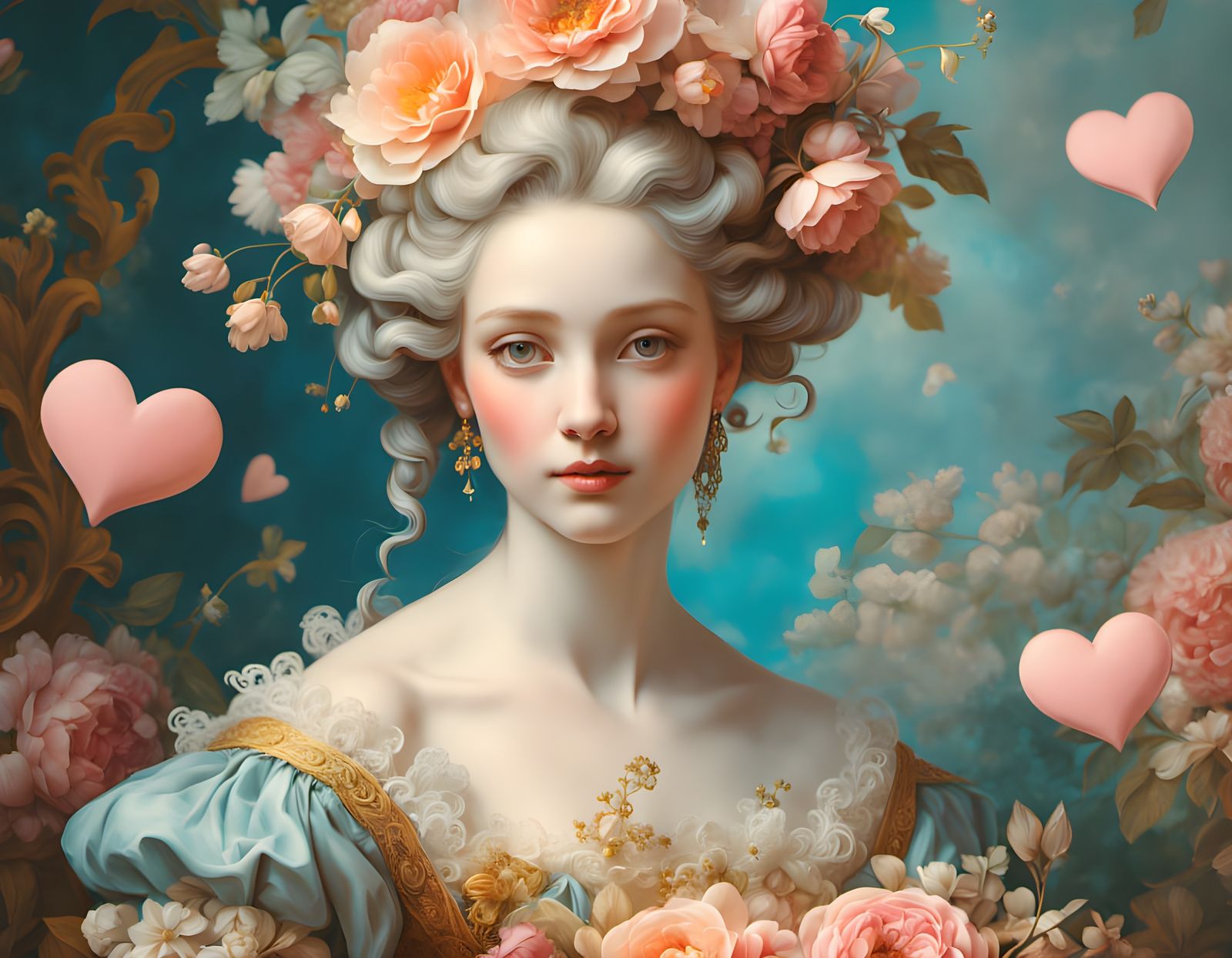 Venus Goddess of Love Giving Hearts in Romantic Illustration...