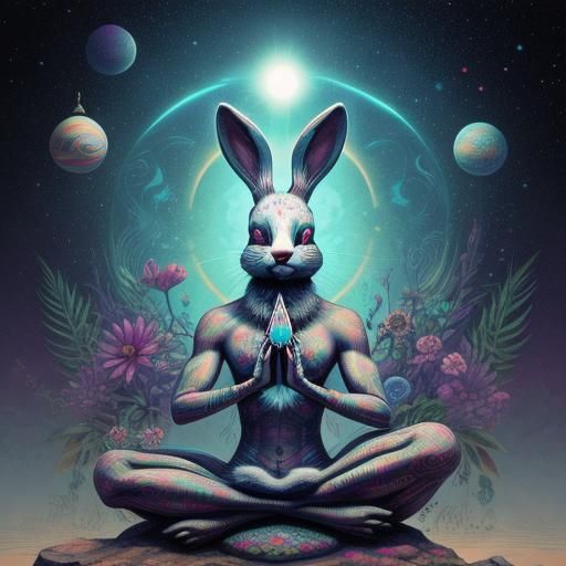 Mystical Bunny Meditator in Psychedelic Alchemy