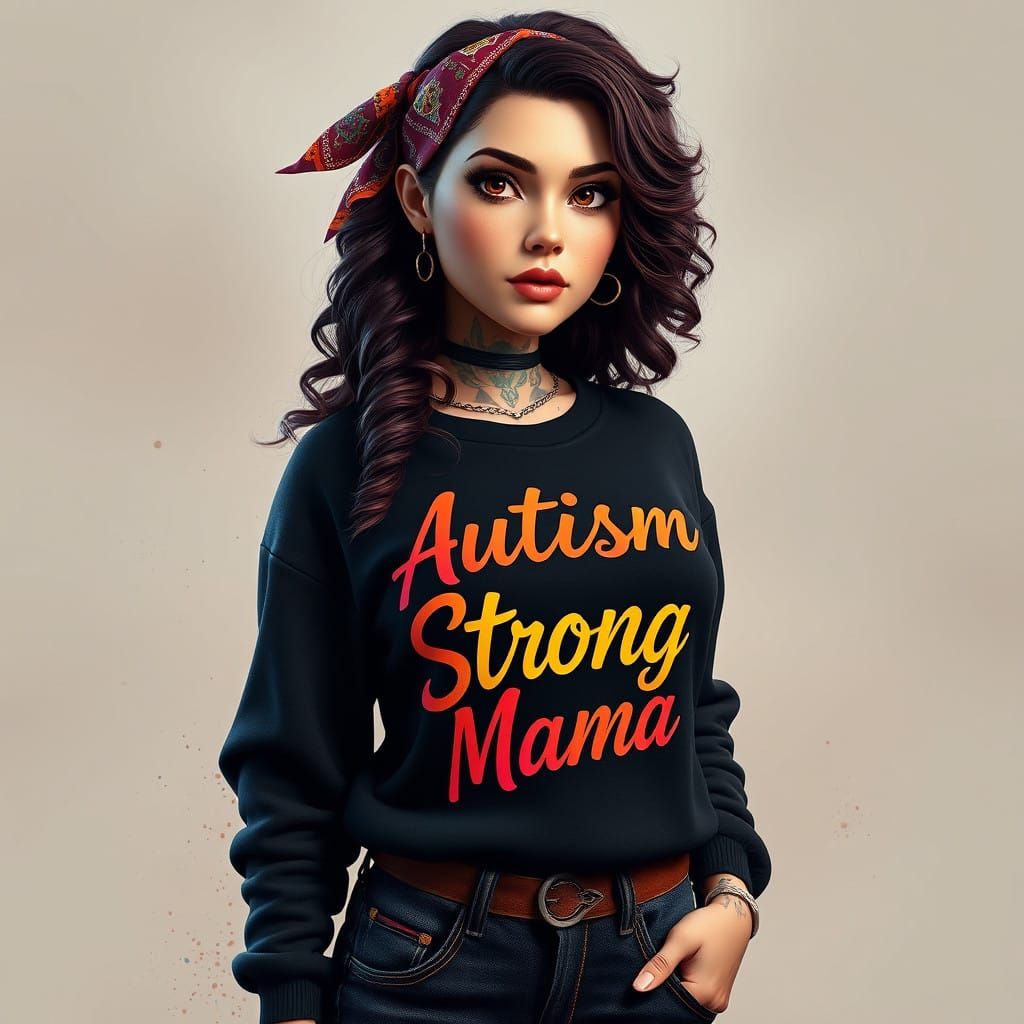 Elegant Mother with Edgy Charm, Autism Strong