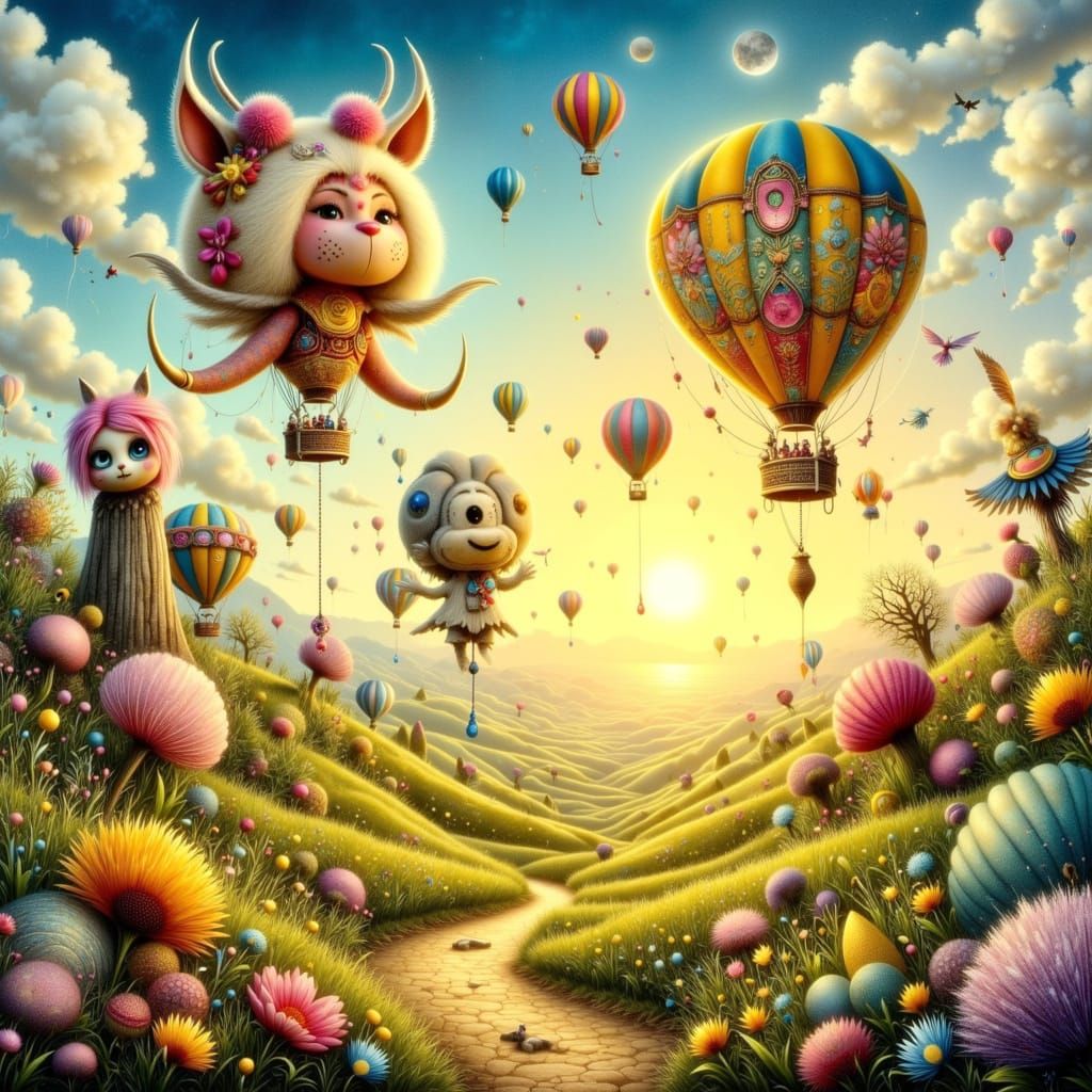 Whimsical Hot Air Balloon Festival at Dawn in Pastel Colors