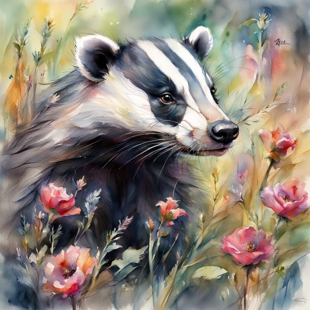 Hyperdetailed Badger in Watercolour Fantasy Style
