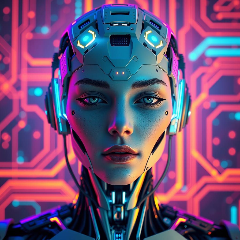 Cyborg Woman Portrait in Dystopian Futurism Style