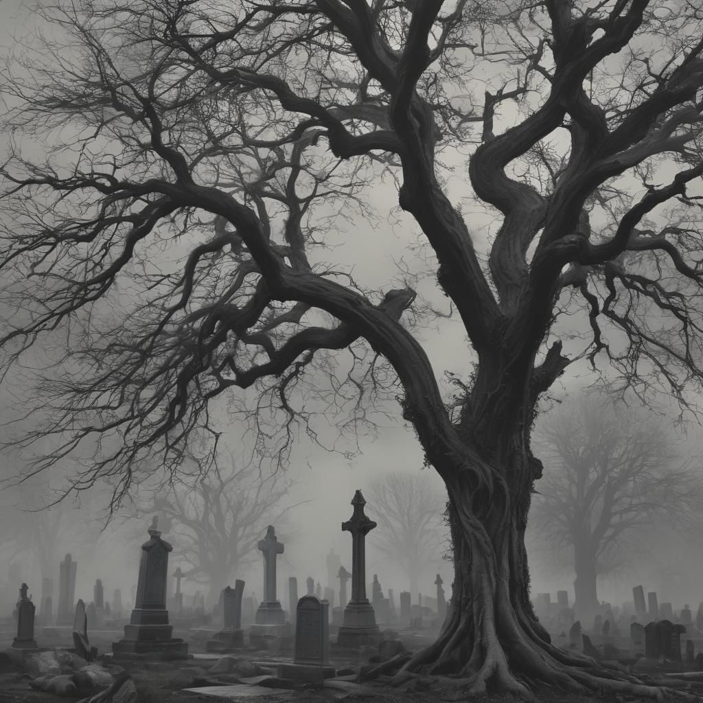 Eerie Cemetery Scene in Gothic Charcoal Style