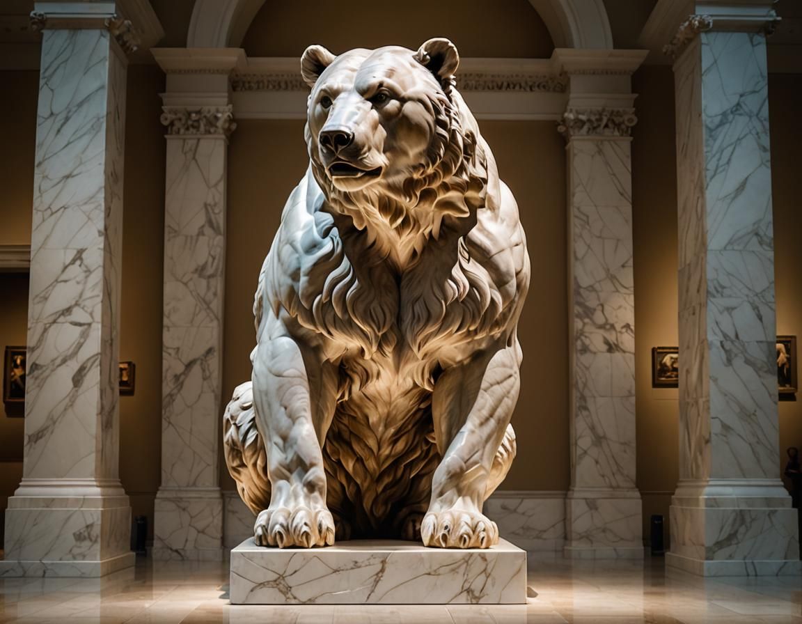 Kodiak Bear as Michelangelo Marble Sculpture