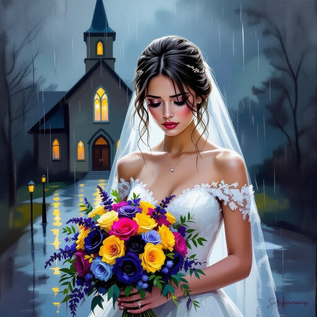 Melancholic Bride in Expressionist Oil Painting