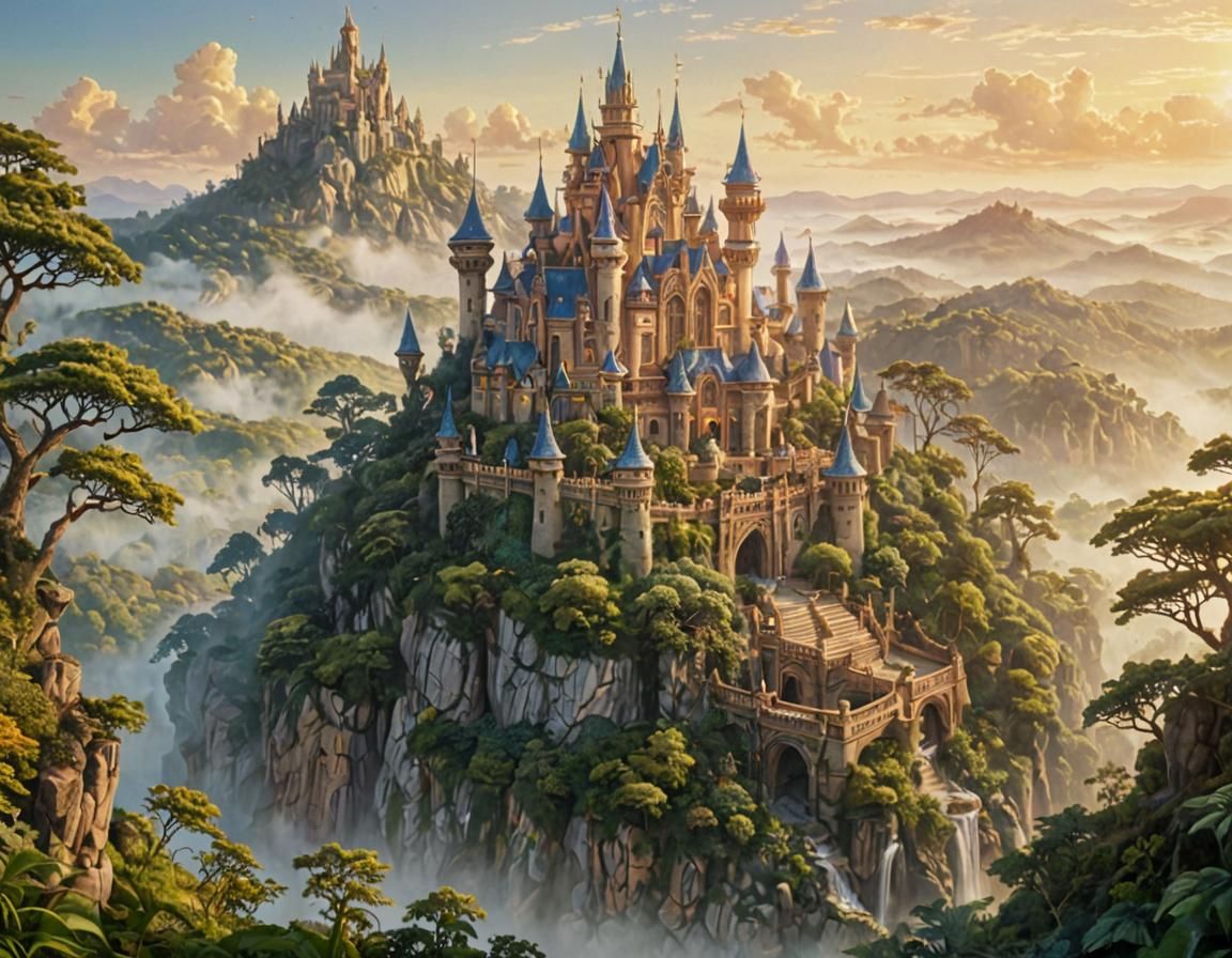 Enchanted Kingdom in Forest, Hyperrealistic Fantasy Art