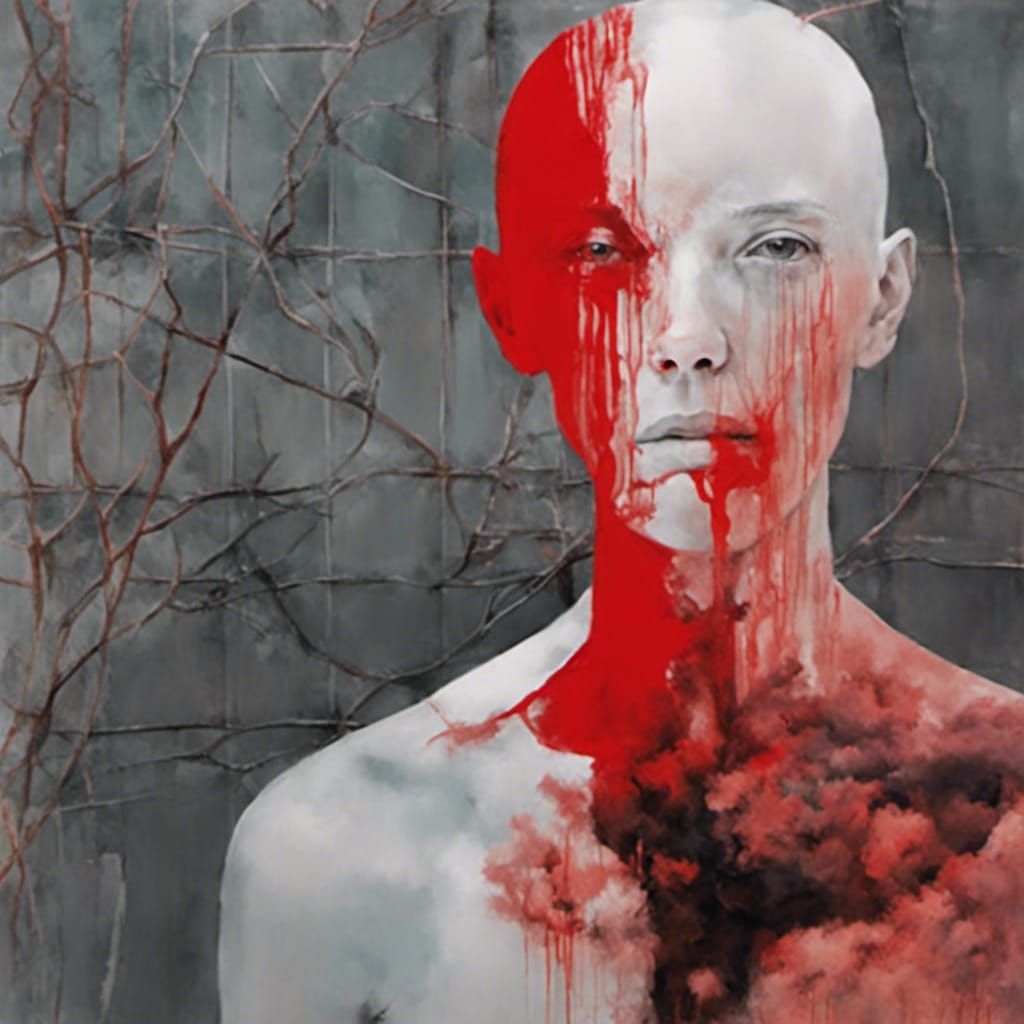 Surreal Hunger: A Flash of Red in Mixed Media