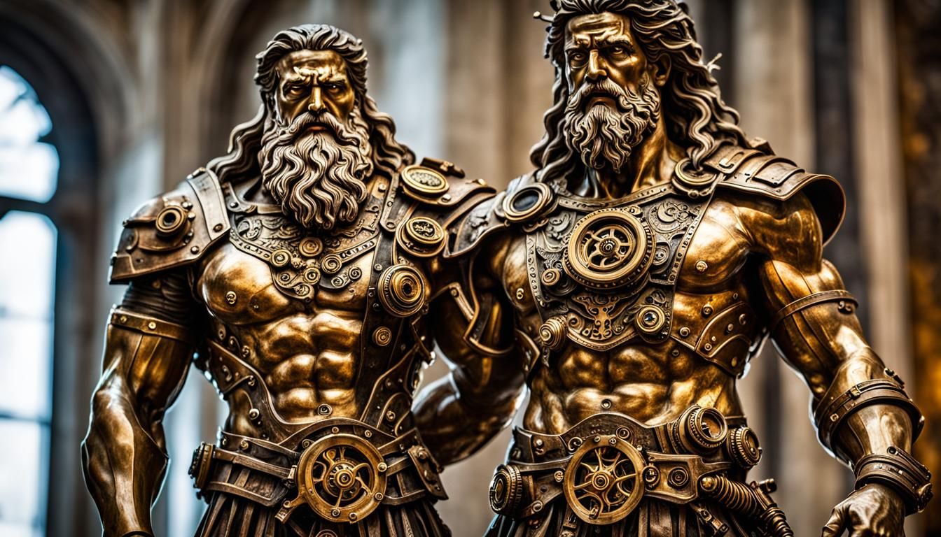Steampunk Zeus Sculpture in Ruined Museum