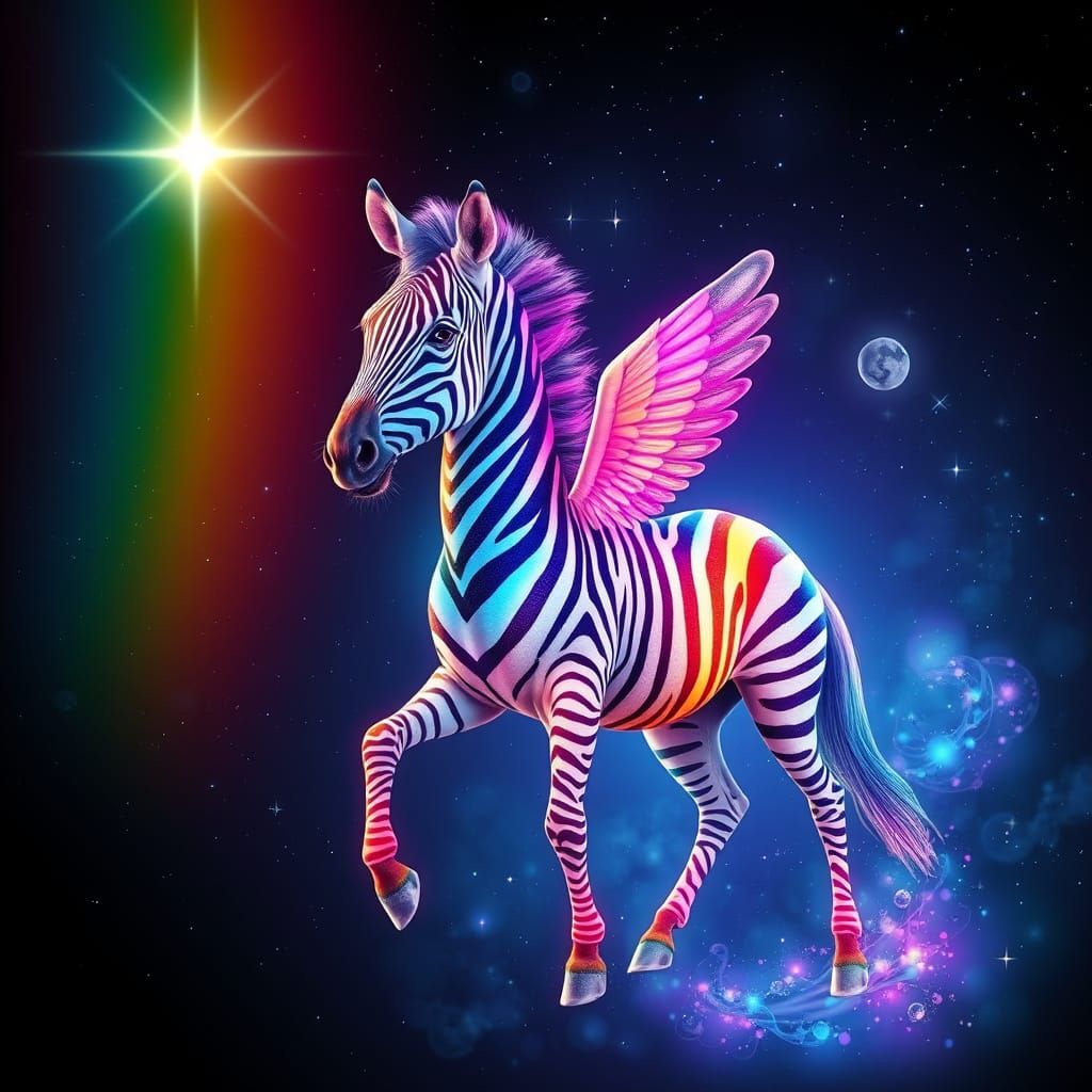 Rainbow Winged Zebra with Glowing Star