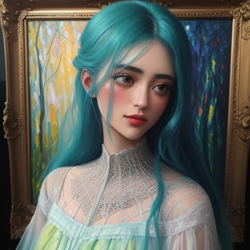 Ethereal Girl in Gossamer Dress Neo-Impressionist Oil Painti...