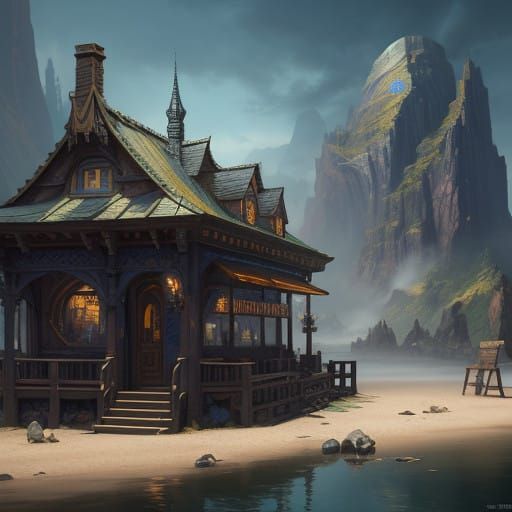 Ethereal Morning Scene in a Fantastical Coffeeshop