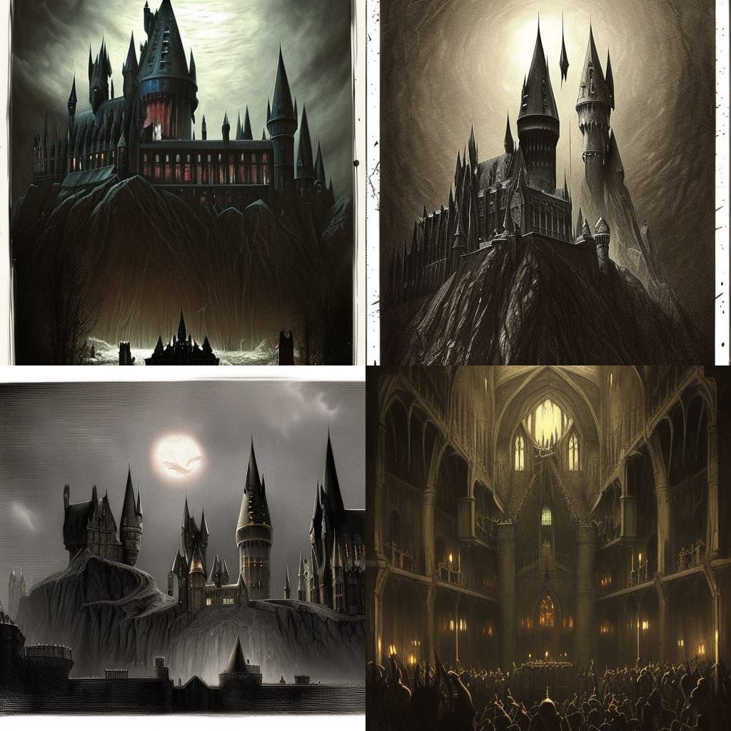 Hogwarts Halloween Horror in Gustave Doré Style