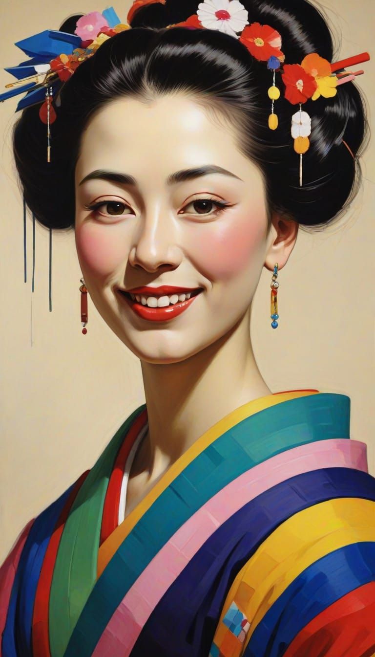 Geisha Lady in a Kandinsky-Inspired Artistic Expression